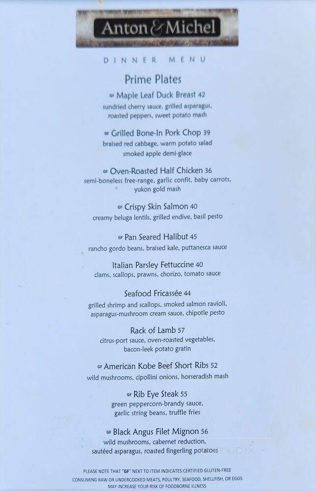 Anton & Michel Restaurant - Carmel-By-the-Sea, CA menu_pic