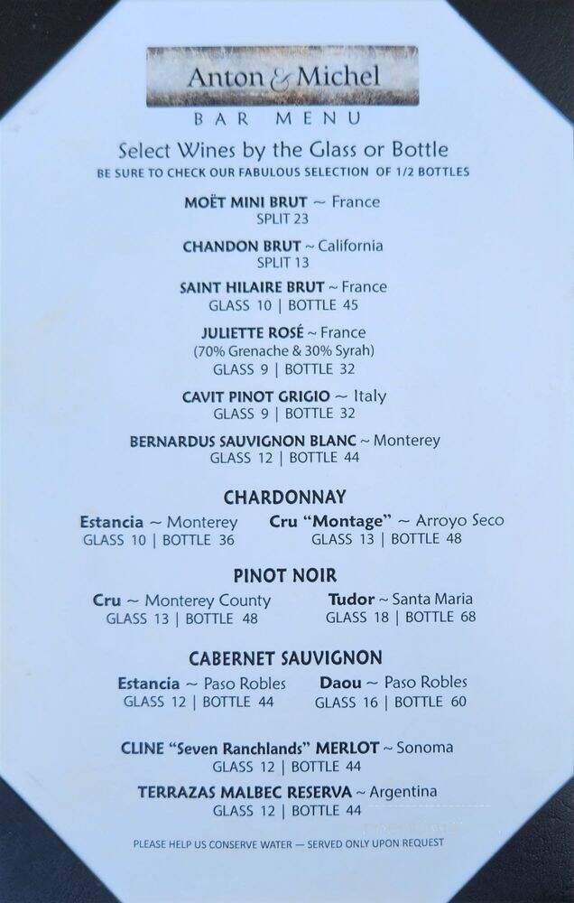 Anton & Michel Restaurant - Carmel-By-the-Sea, CA menu_pic