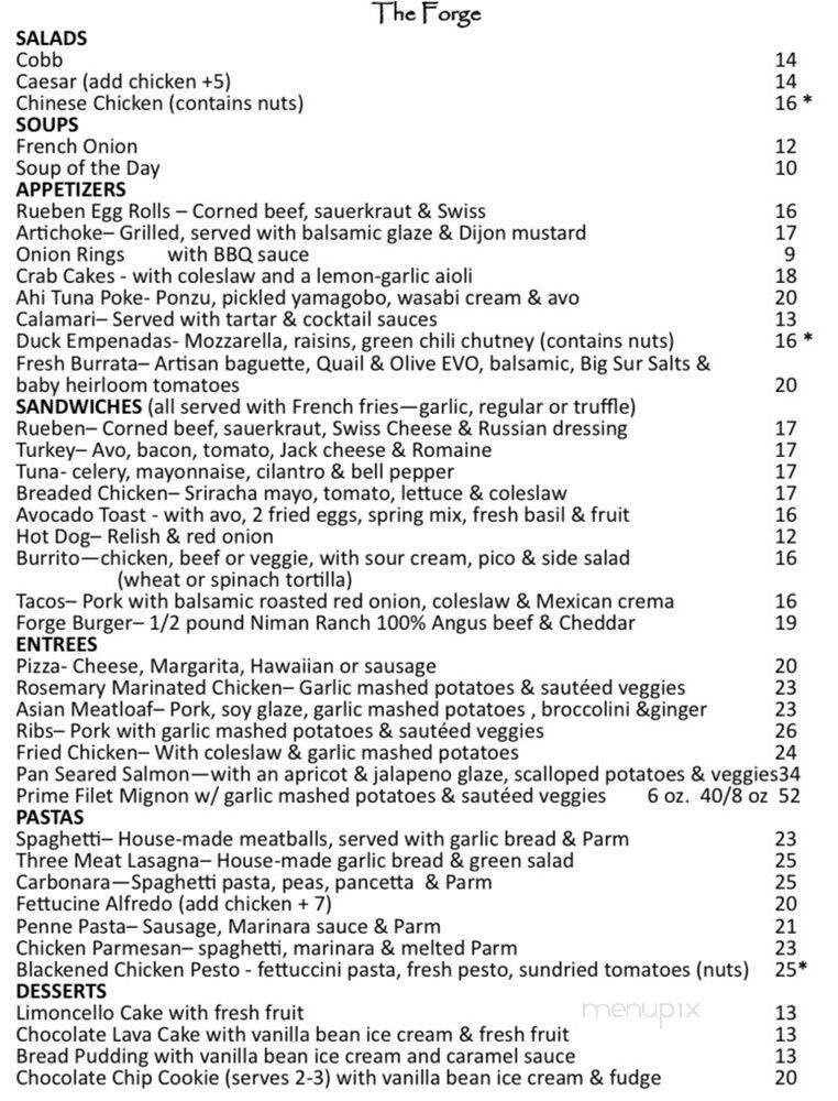 Forge In The Forest Restaurant - Carmel-by-the-Sea, CA menu_pic
