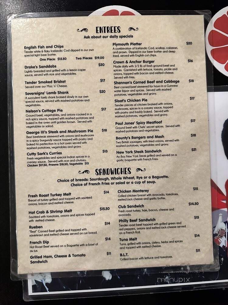 Crown & Anchor - Monterey, CA menu_pic