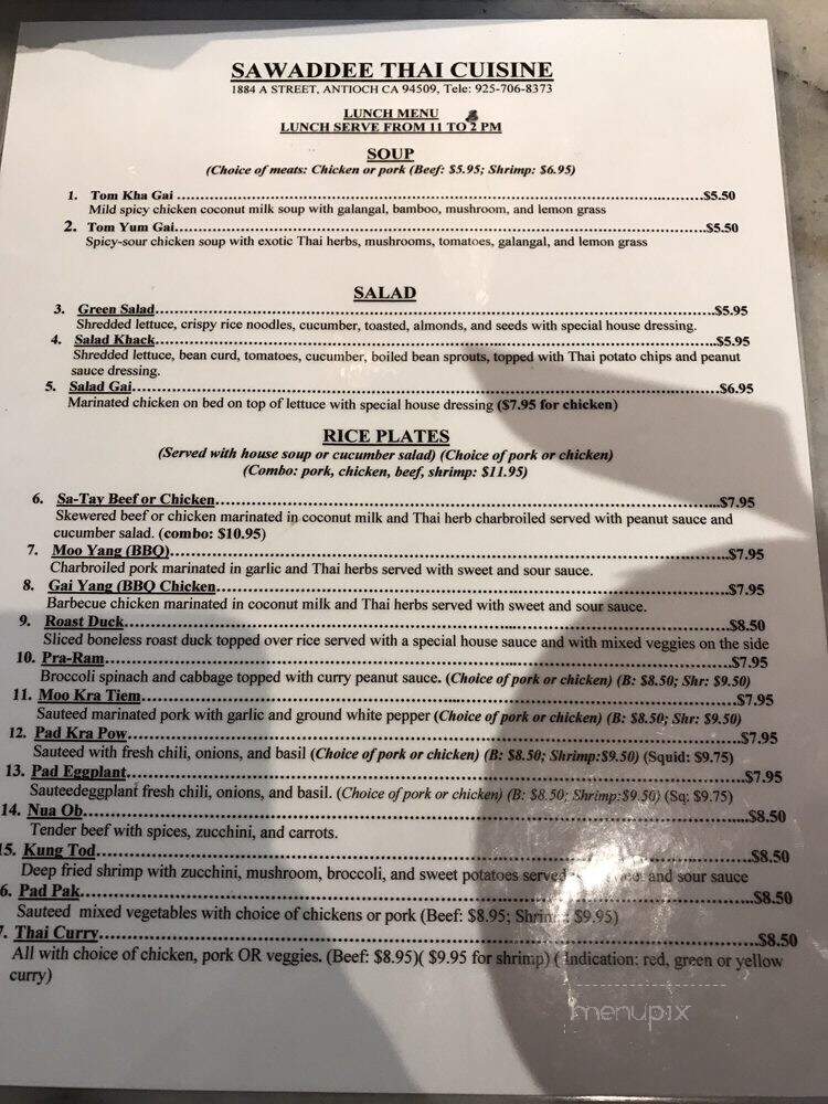Sawaddee Thai Cuisine - Antioch, CA menu_pic