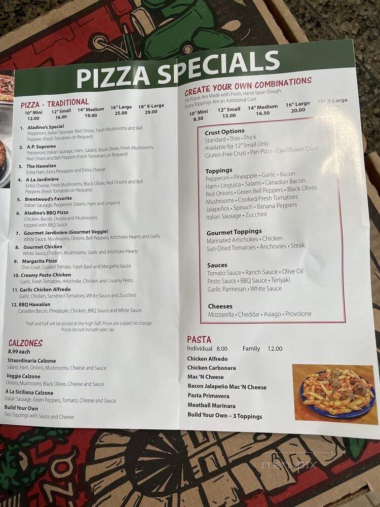 Aladino's Pizza - Brentwood, CA menu_pic
