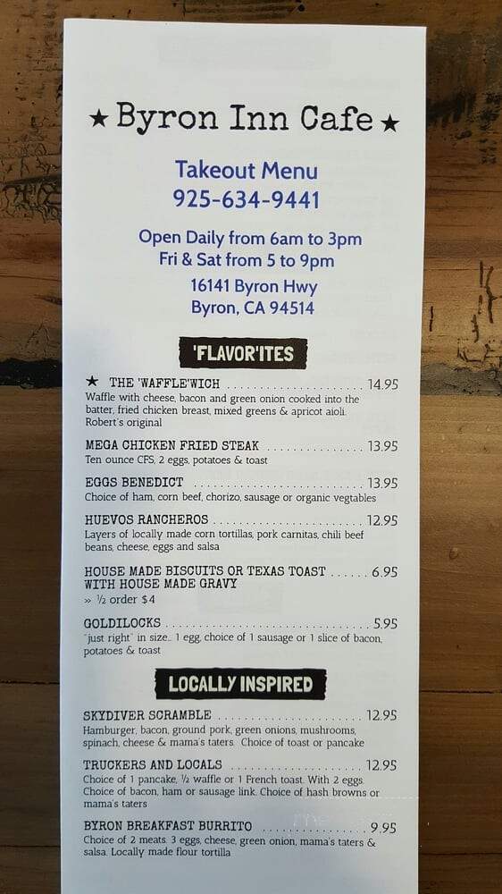 Byron Inn Restaurant - Byron, CA menu_pic