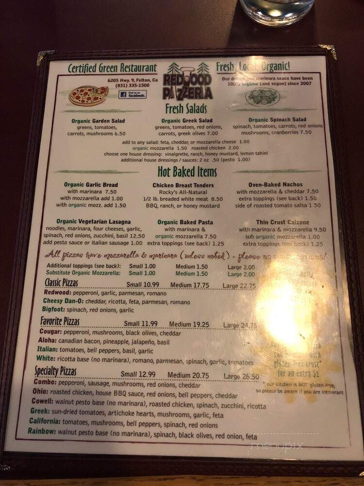 Redwood Pizza - Felton, CA menu_pic