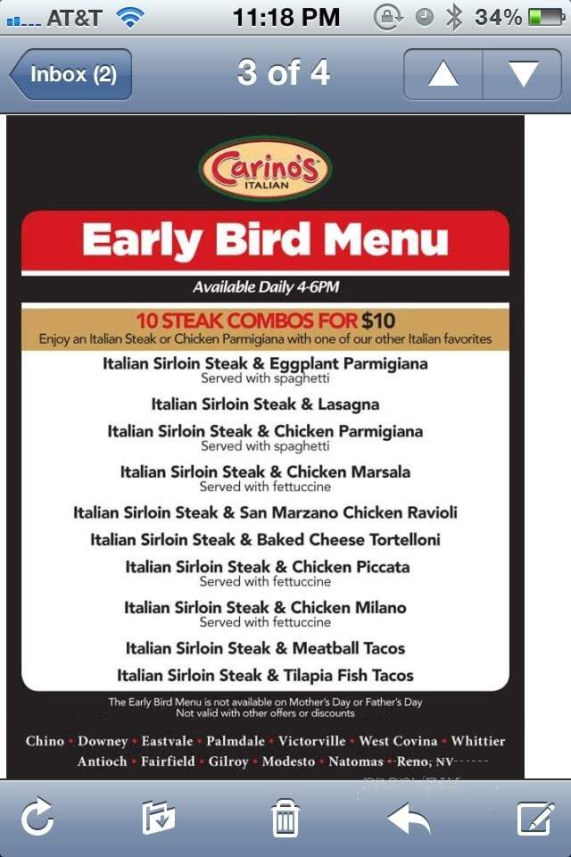 Johnny Carino's Italian - Sacramento, CA menu_pic