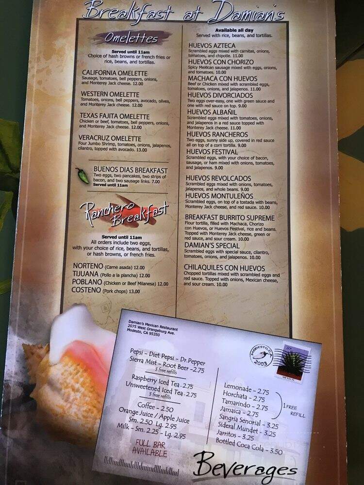 Damian Restaurant - Modesto, CA menu_pic