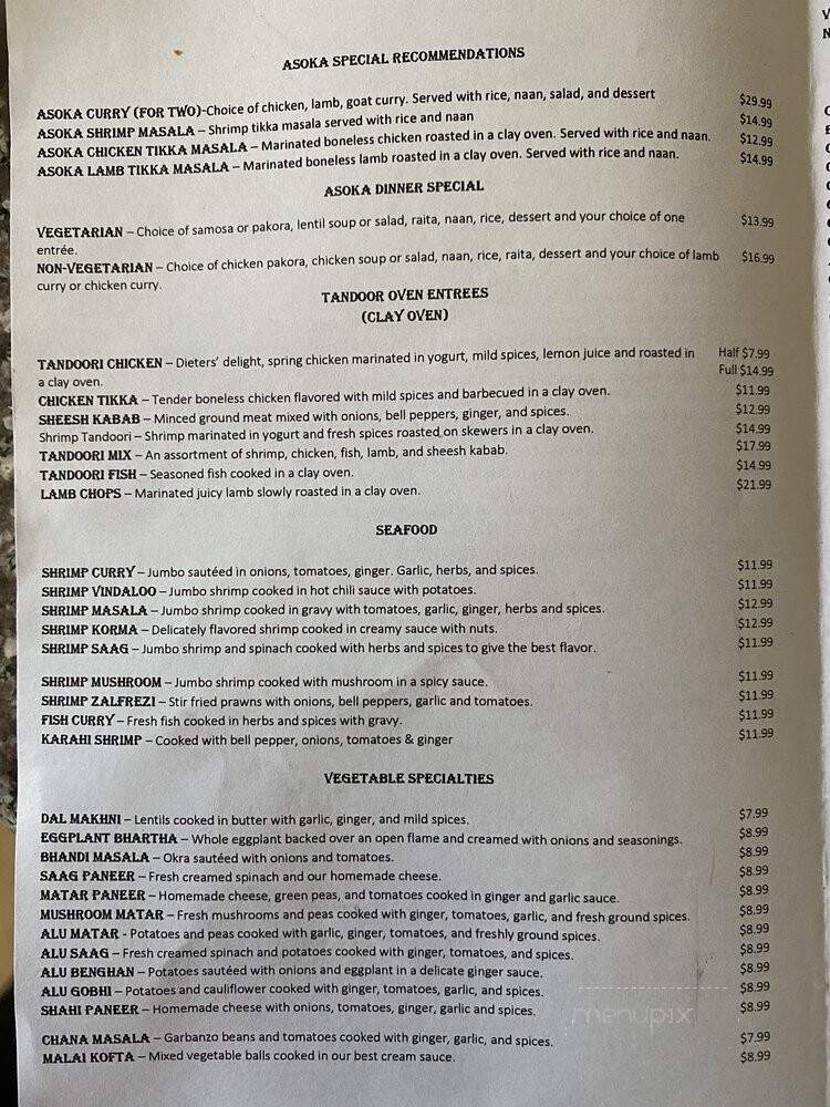 Asoka India Cuisine - Selma, CA menu_pic