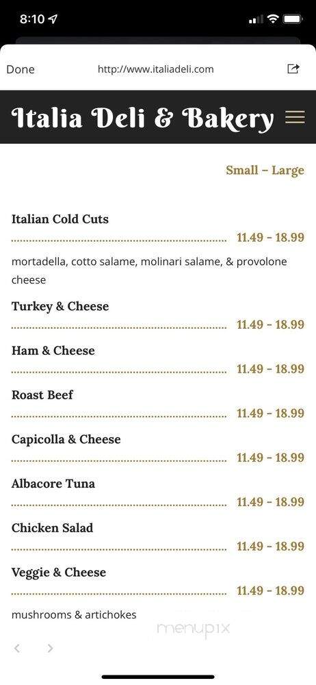 Italia Deli & Bakery - Agoura Hills, CA menu_pic