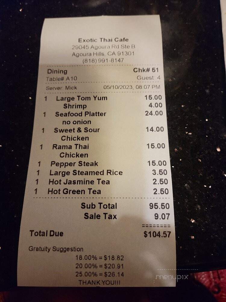 Exotic Thai Cafe - Agoura Hills, CA menu_pic