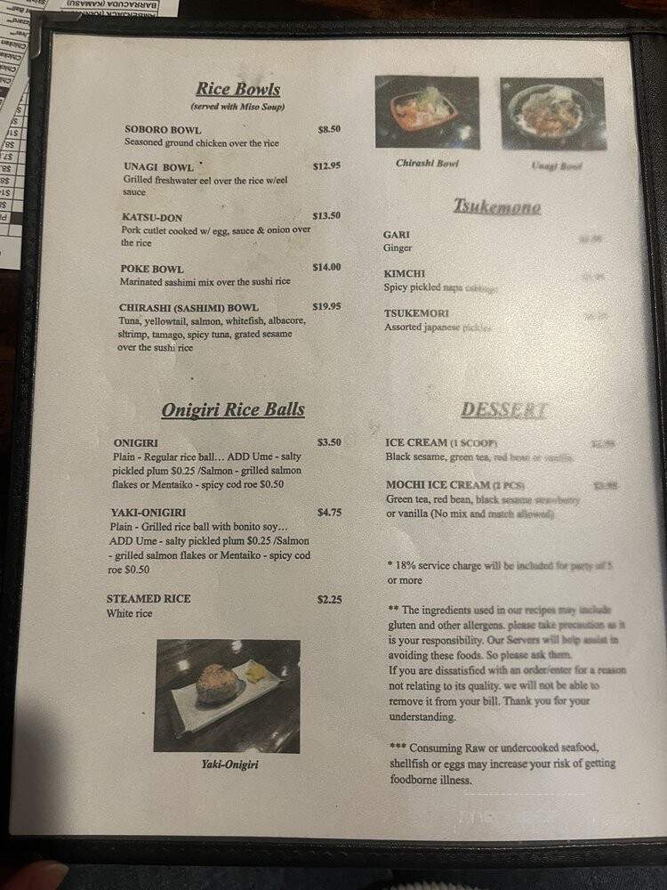 Honda Ya Japanese Restaurant - Los Angeles, CA menu_pic