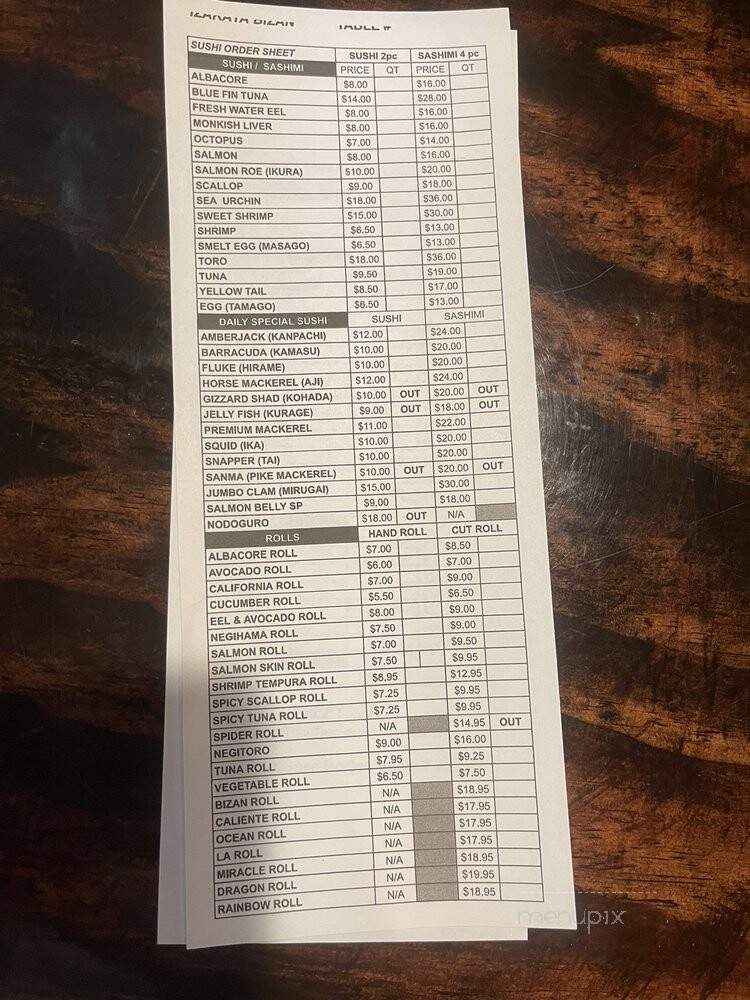 Honda Ya Japanese Restaurant - Los Angeles, CA menu_pic