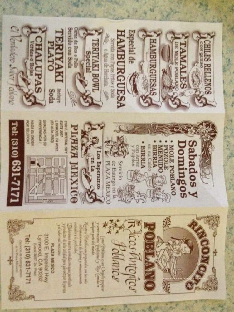 Rinconcito Poblano - Lynwood, CA menu_pic
