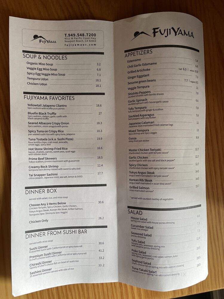 Fuji Yama - Newport Beach, CA menu_pic