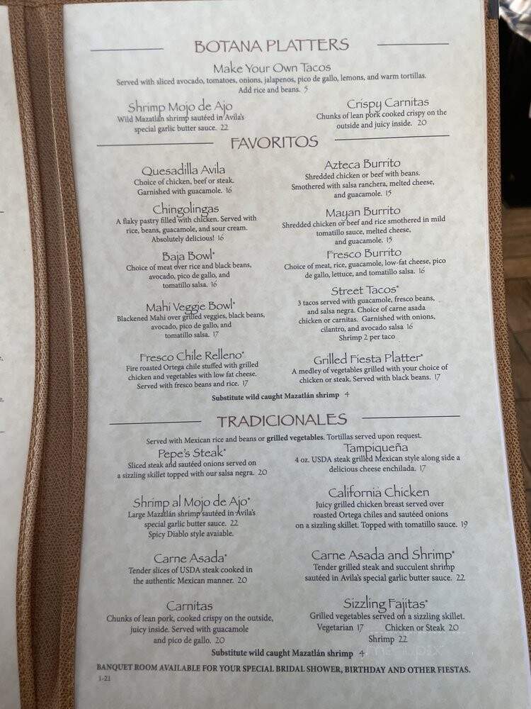 Avila's El Ranchito Mexican - Newport Beach, CA menu_pic