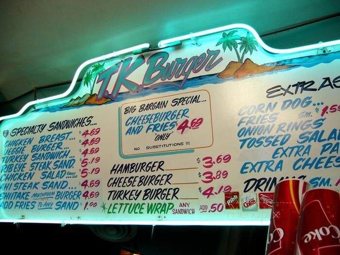 T K Burgers - Newport Beach, CA menu_pic