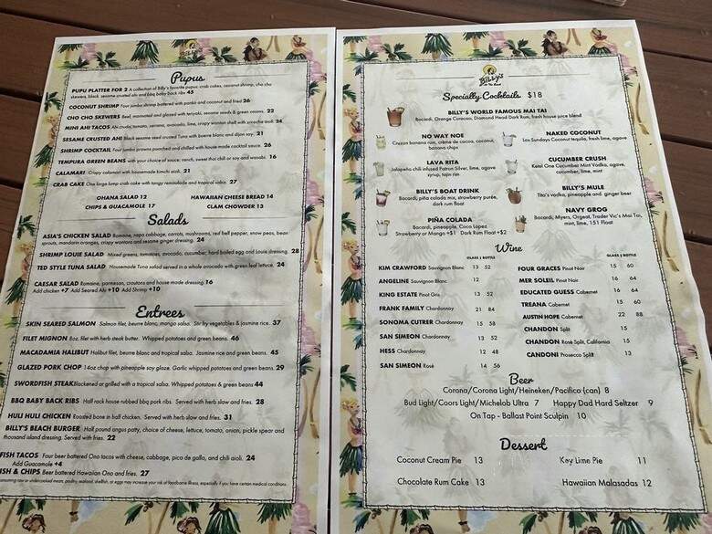 Billy's At The Beach - Newport Beach, CA menu_pic