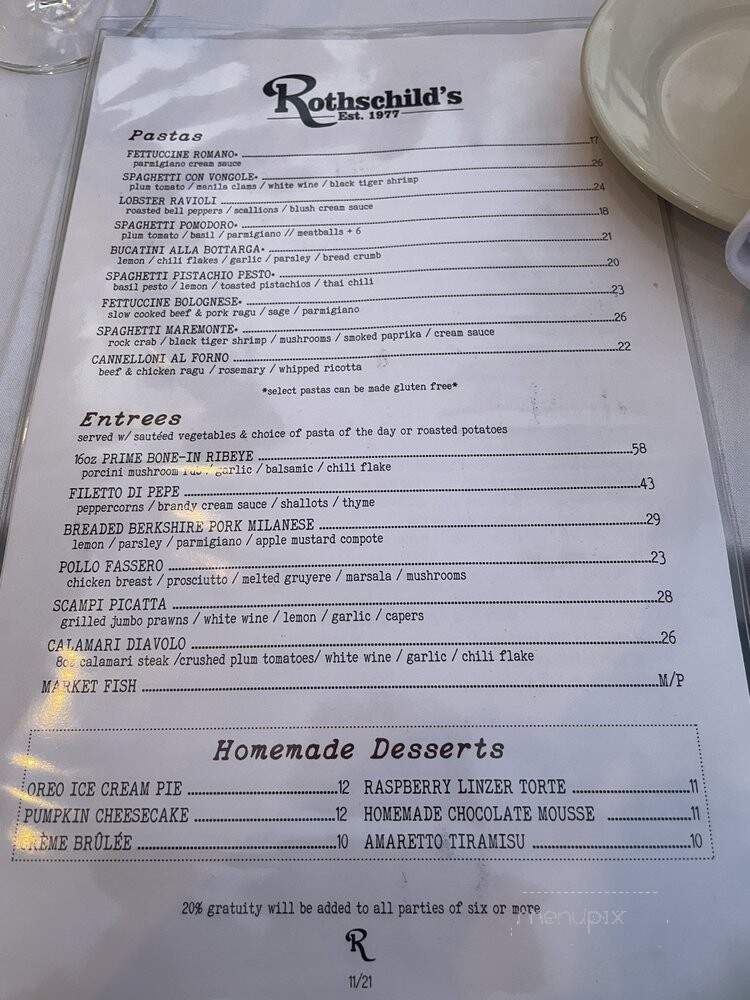Rothschild's Restaurant - Corona Del Mar, CA menu_pic