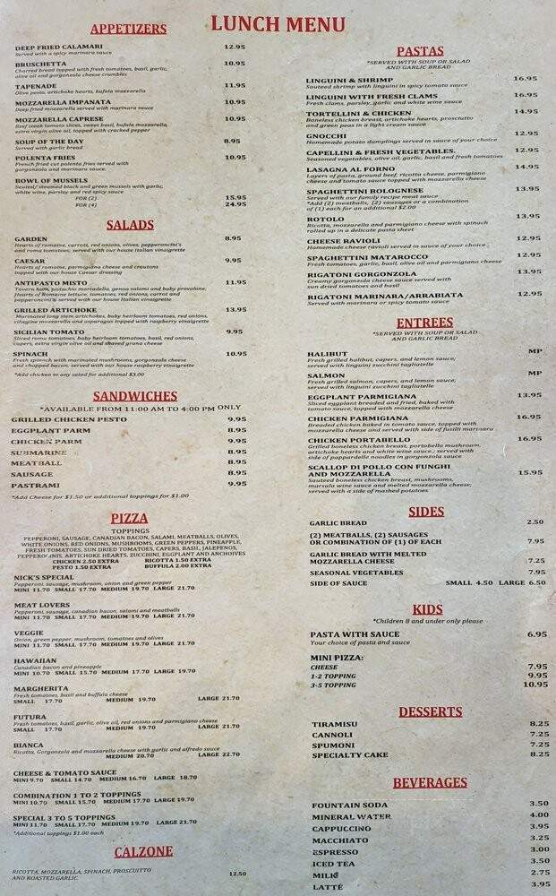 Nick's Pizza Ristorante - Costa Mesa, CA menu_pic