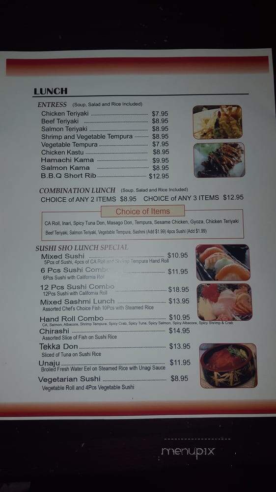 Sushi Sho Japanese Restaurant - Costa Mesa, CA menu_pic