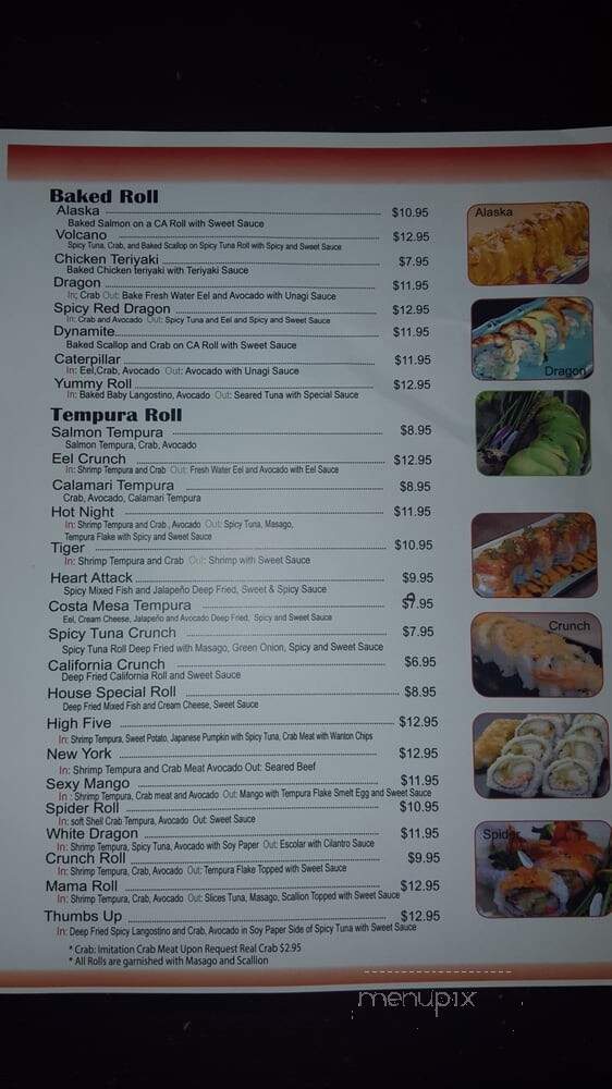 Sushi Sho Japanese Restaurant - Costa Mesa, CA menu_pic