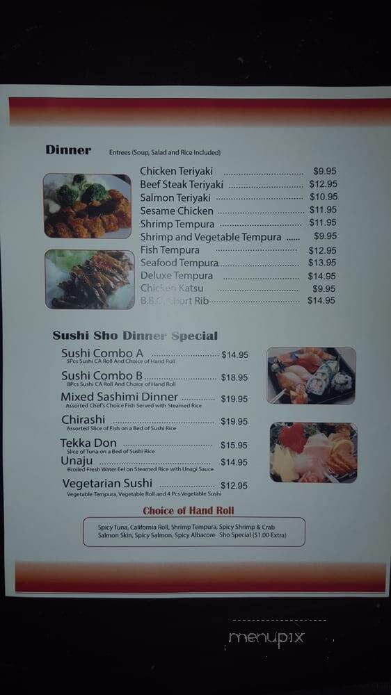 Sushi Sho Japanese Restaurant - Costa Mesa, CA menu_pic