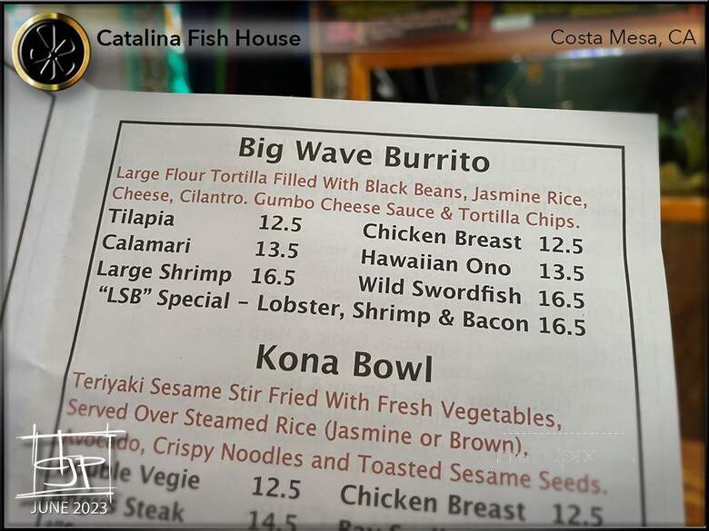 Catalina Fish Kitchen - Costa Mesa, CA menu_pic