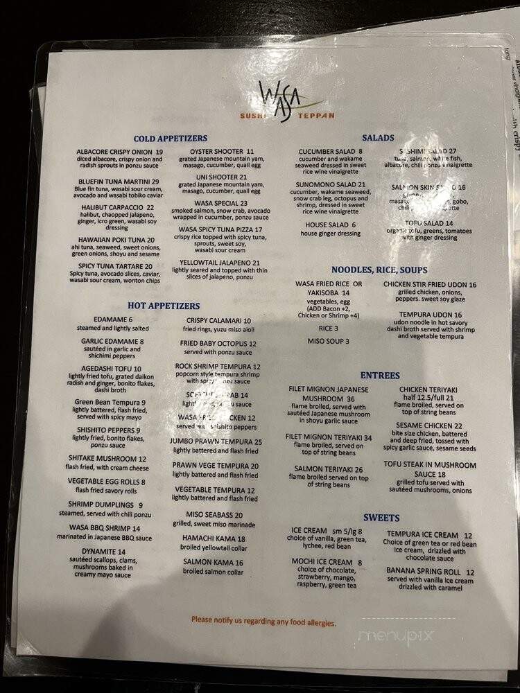 Wasa Sushi On The Bluffs - Newport Beach, CA menu_pic