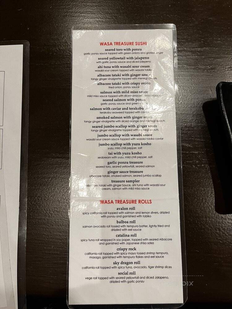 Wasa Sushi On The Bluffs - Newport Beach, CA menu_pic