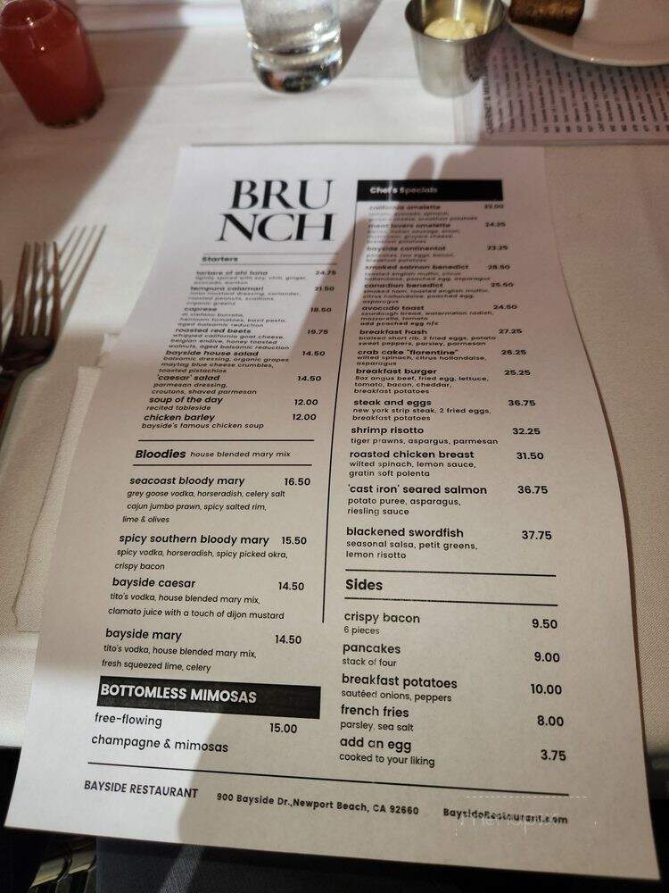 Bayside Restaurant - Newport Beach, CA menu_pic