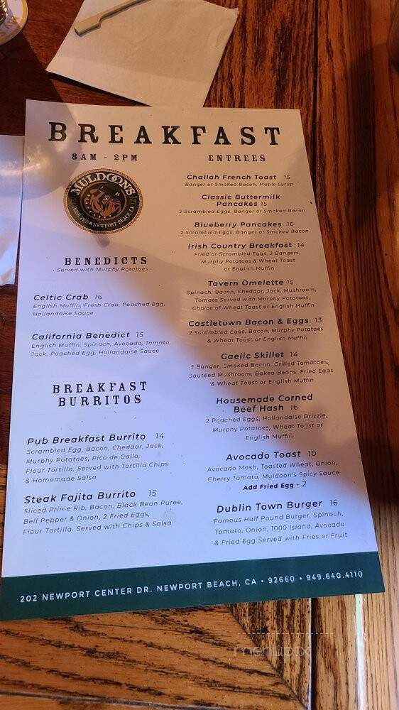 Muldoons Irish Pub - Newport Beach, CA menu_pic