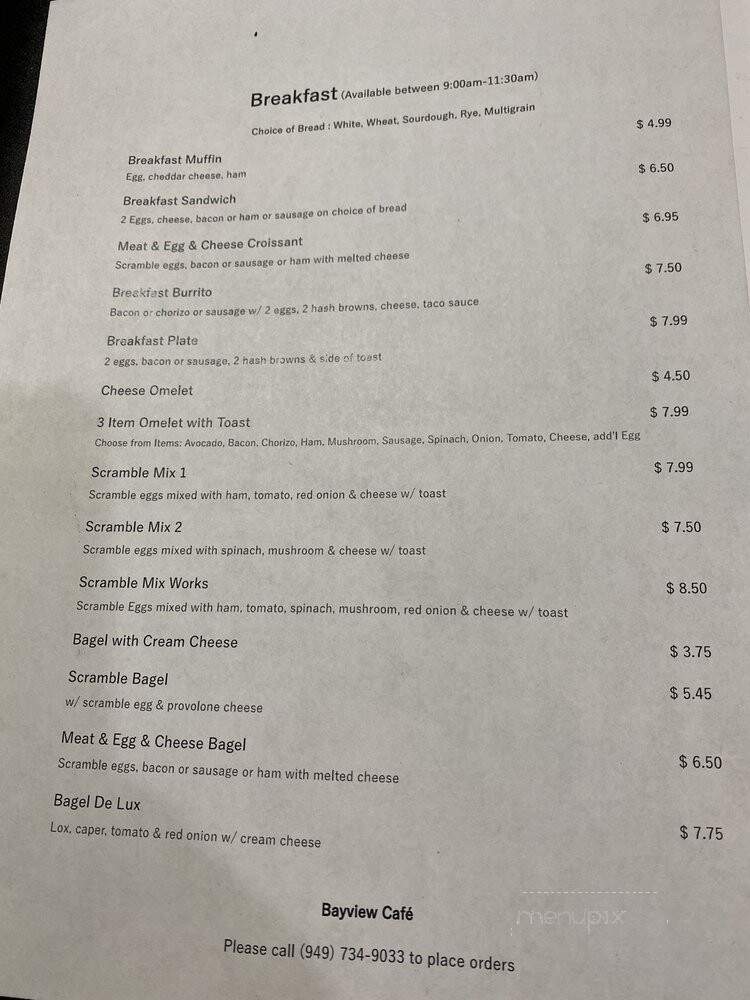 Bayview Cafe - Newport Beach, CA menu_pic