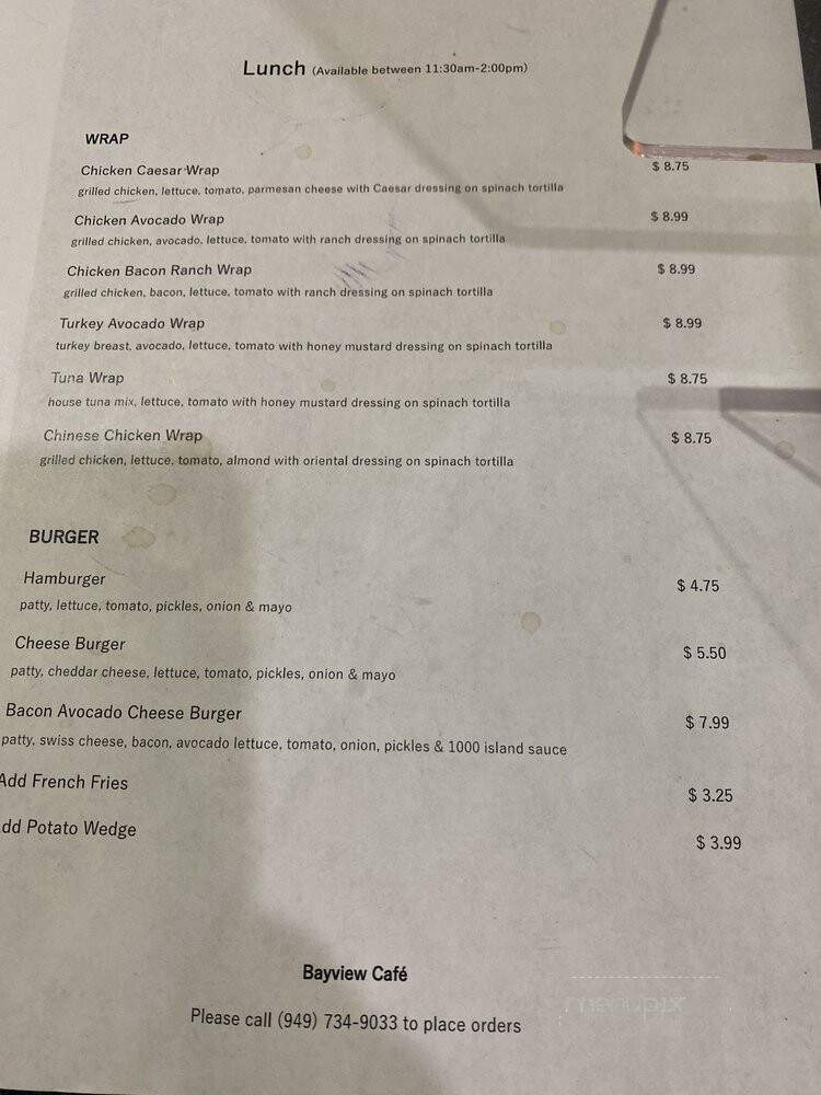 Bayview Cafe - Newport Beach, CA menu_pic