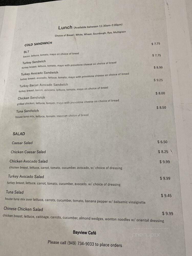 Bayview Cafe - Newport Beach, CA menu_pic