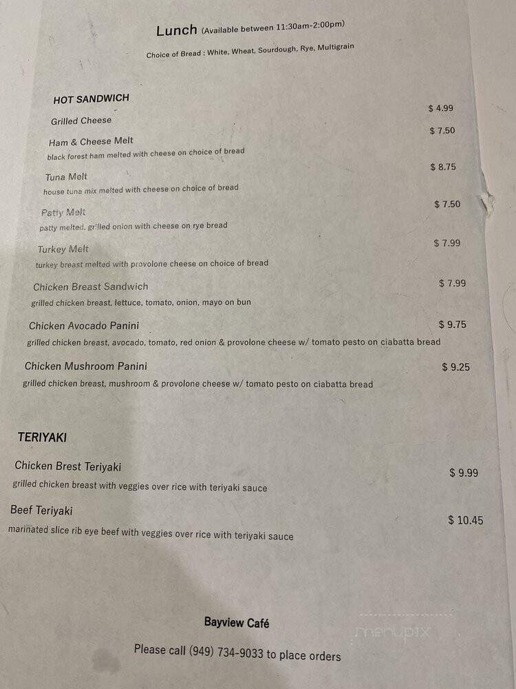 Bayview Cafe - Newport Beach, CA menu_pic