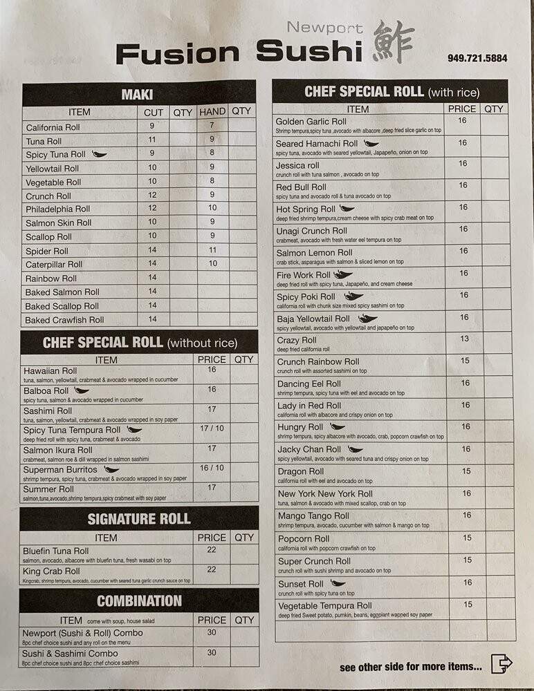 Kingyo Sushi - Newport Beach, CA menu_pic