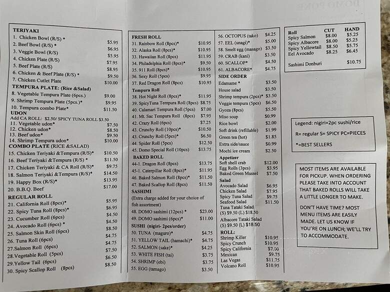 Domo Sushi & Roll - Walnut, CA menu_pic