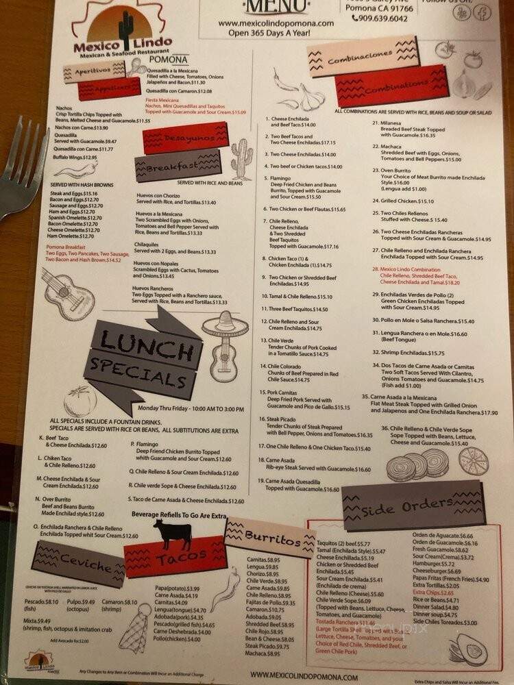Mexico Lindo - Pomona, CA menu_pic