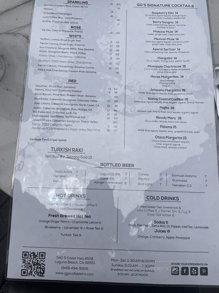 Gg's Cafe Bistro - Laguna Beach, CA menu_pic