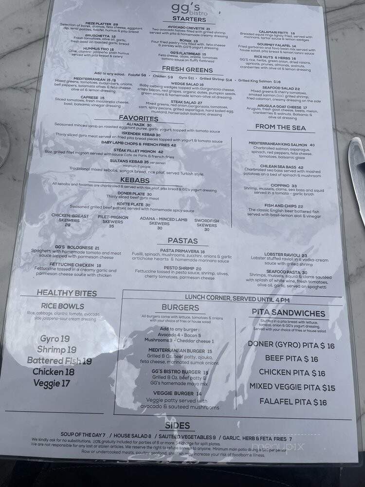 Gg's Cafe Bistro - Laguna Beach, CA menu_pic