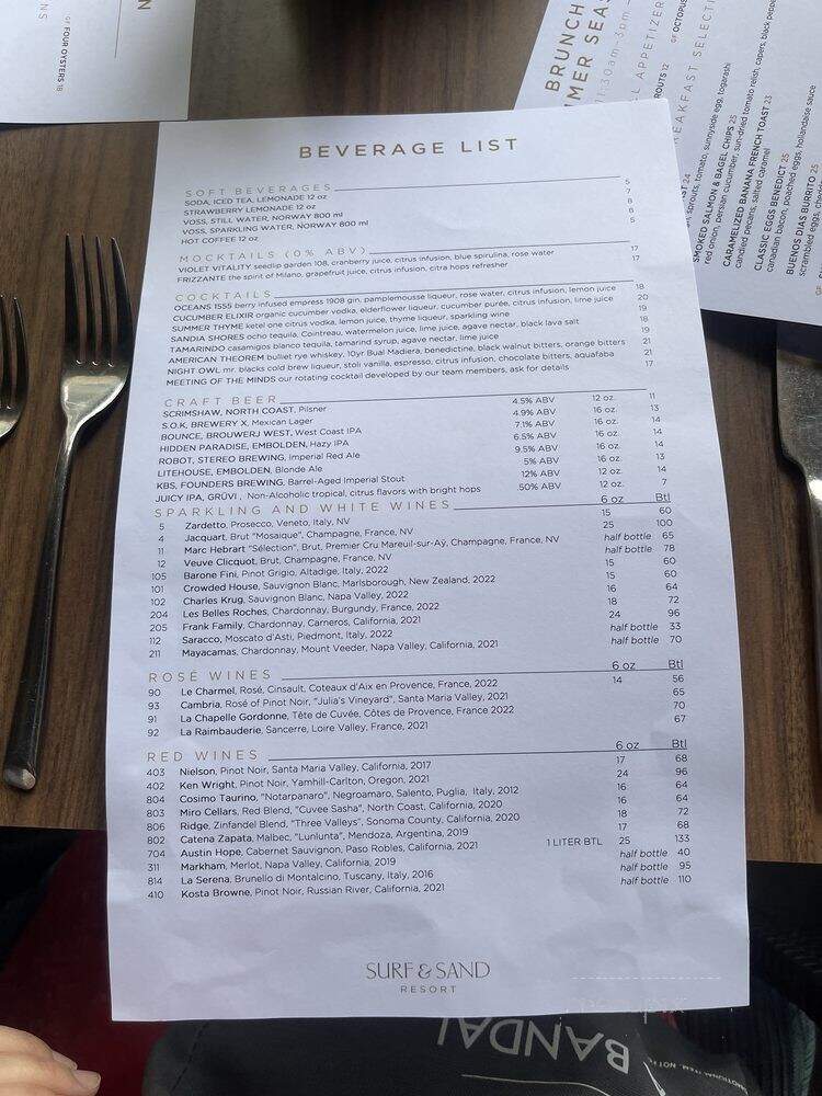 Splashes - Laguna Beach, CA menu_pic