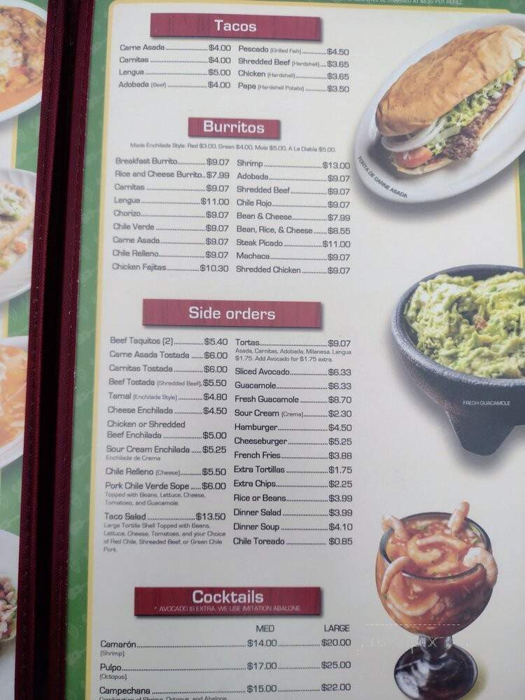 Tropical Mexico - Pomona, CA menu_pic