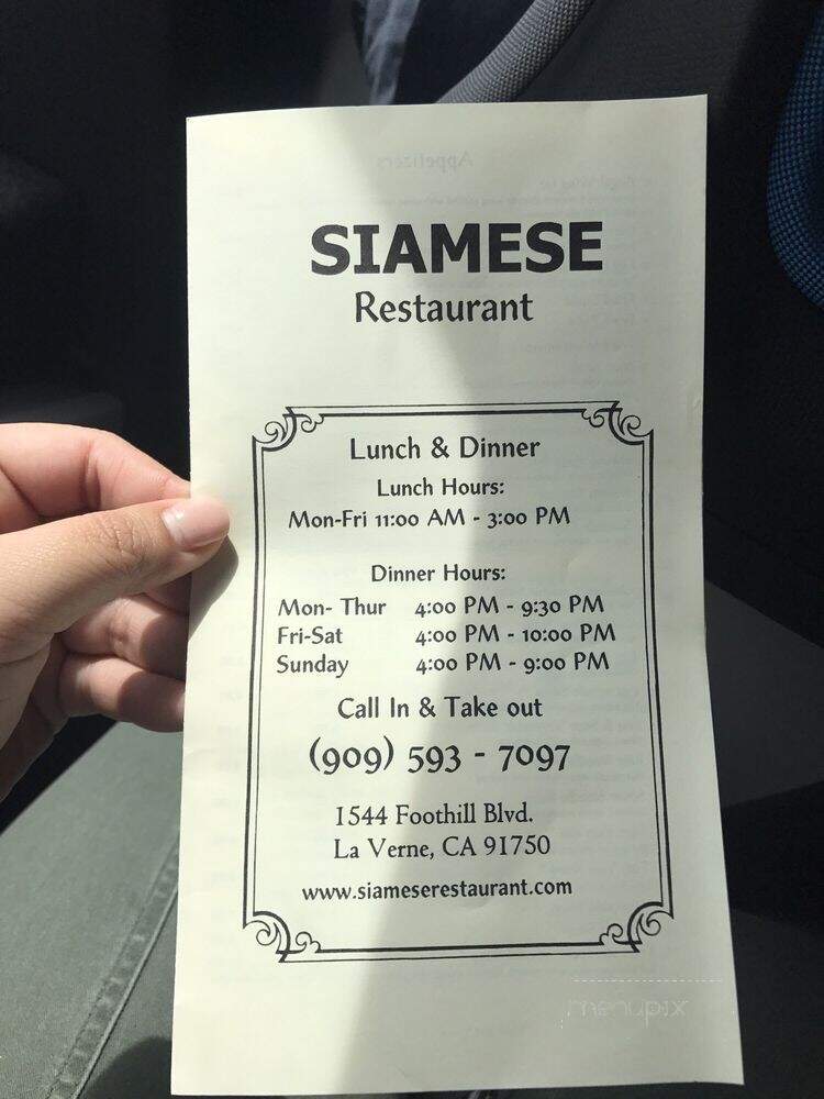 Siamese Restaurant - La Verne, CA menu_pic