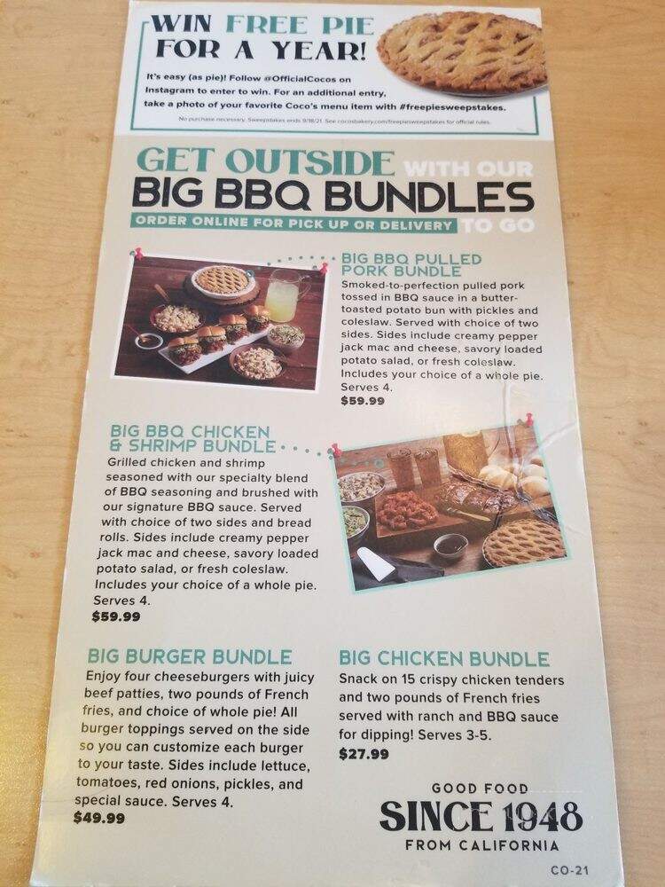 Coco's Bakery Restaurant - Laguna Hills, CA menu_pic