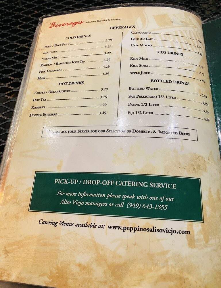 Peppino's Italian Restaurants - Aliso Viejo, CA menu_pic