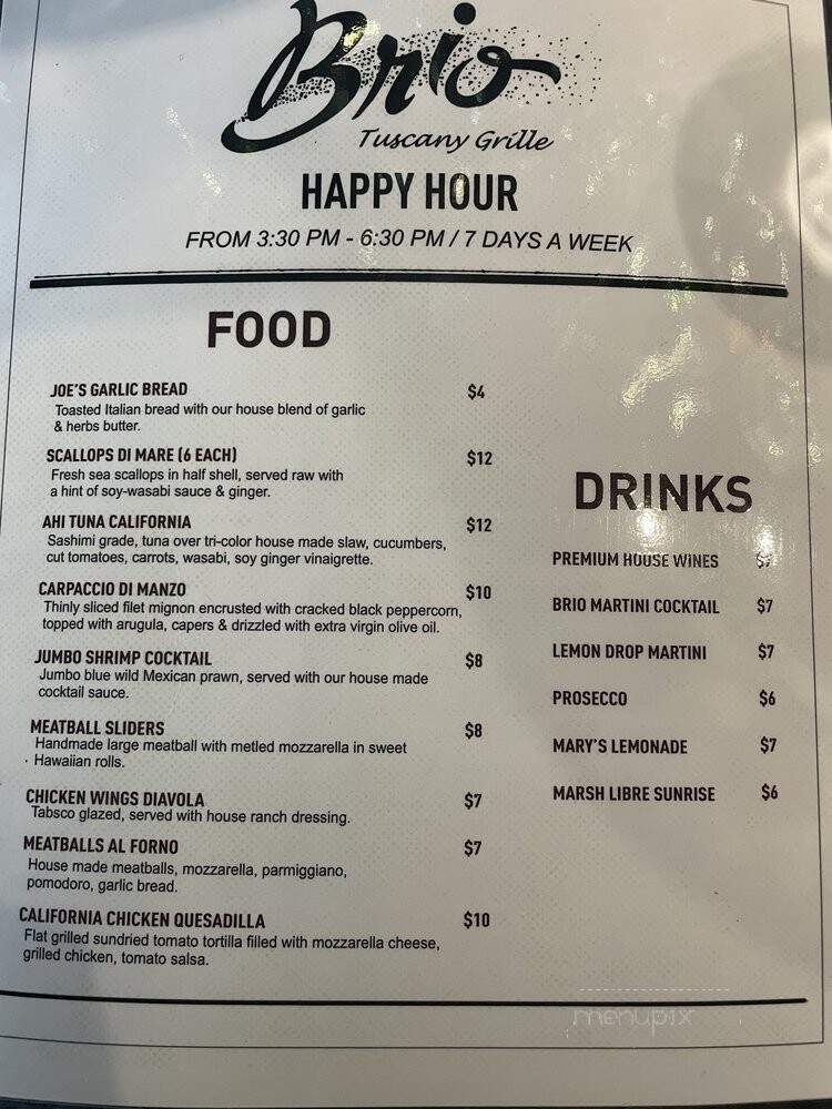 Brio Tuscany Grille - Dana Point, CA menu_pic