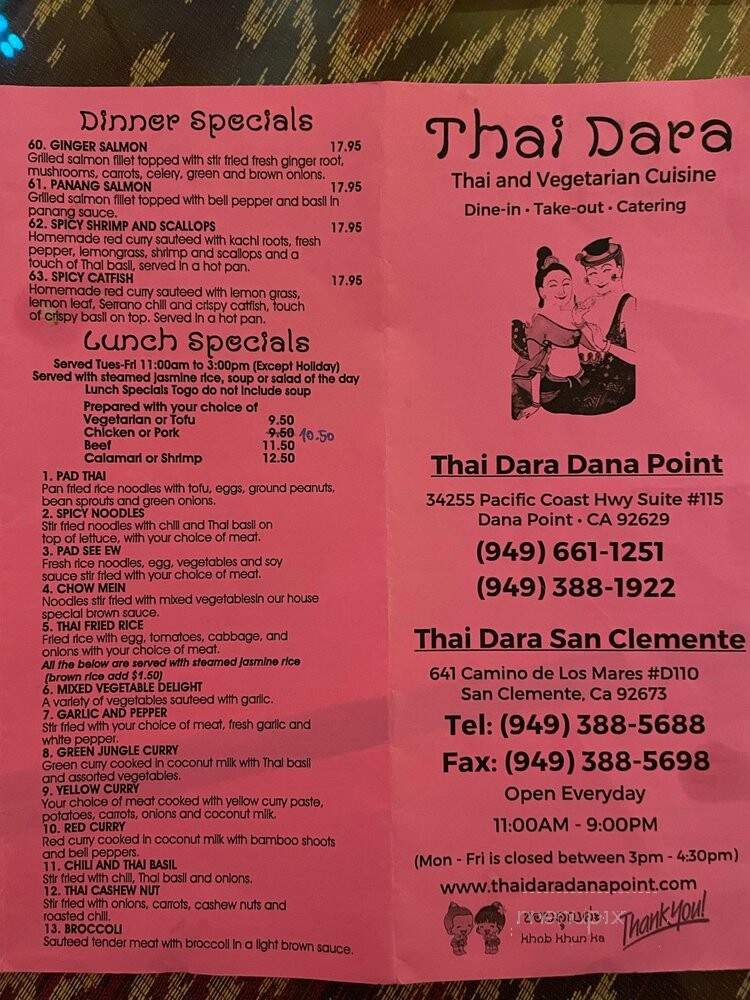 Thai Dara - Dana Point, CA menu_pic