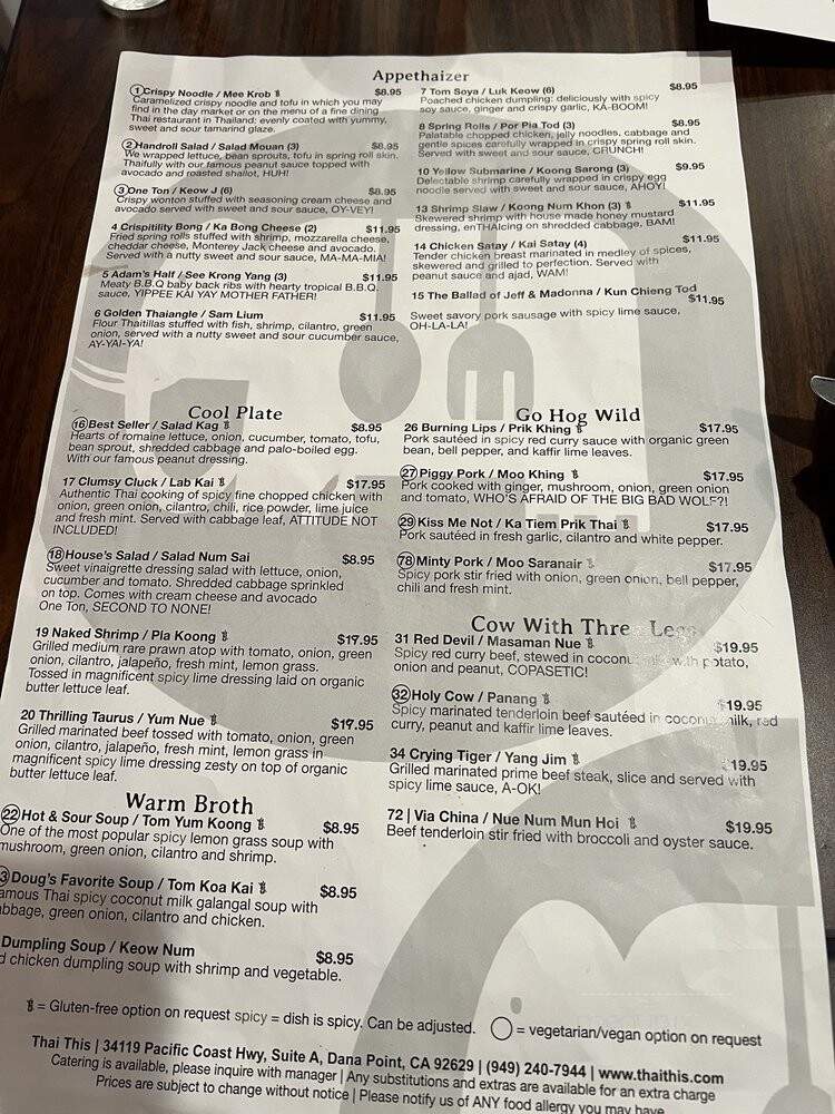 Thai This Lunch & Dinner - Dana Point, CA menu_pic