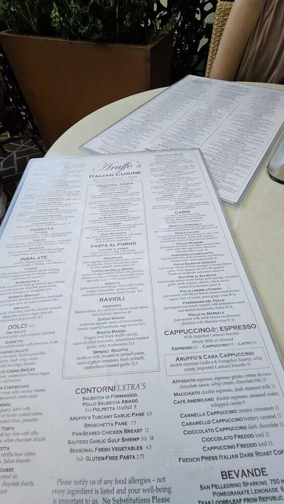 Aruffo's Italian Cuisine - Claremont, CA menu_pic