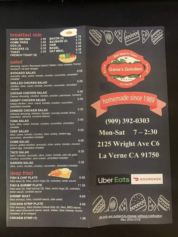 Genes Grinders - La Verne, CA menu_pic