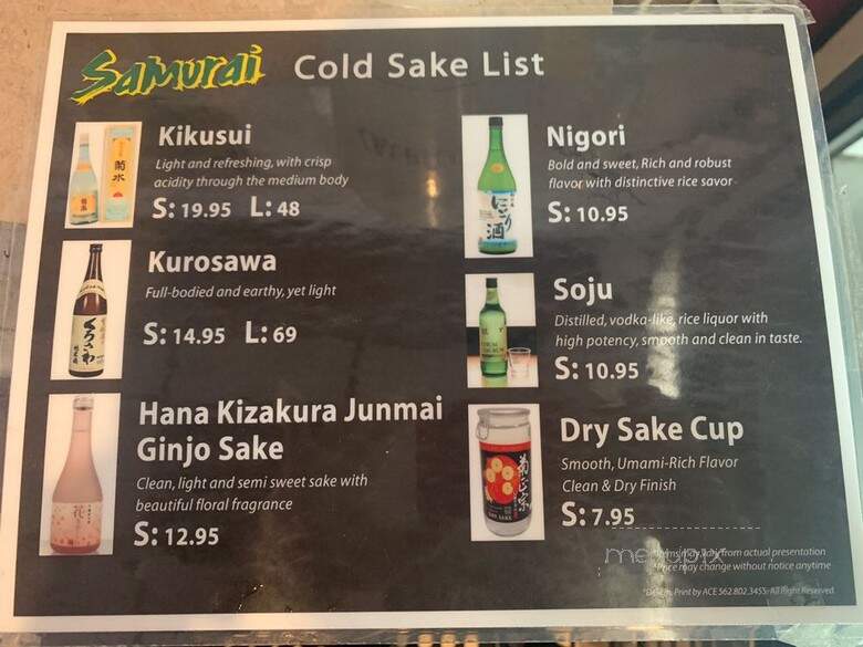 Samurai Sushi - Mission Viejo, CA menu_pic